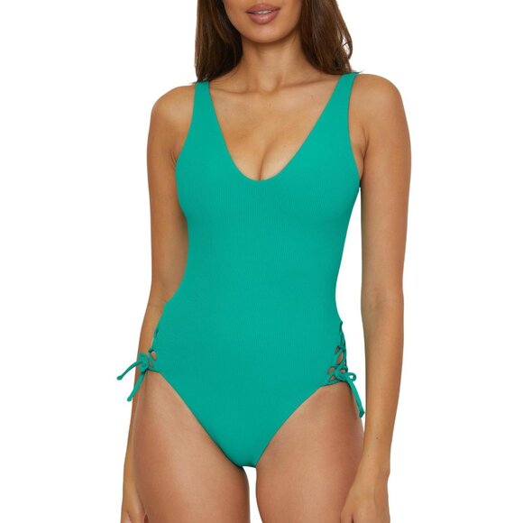 NWT Becca Womens Standard Modern Edge High-Leg One Piece Swimsuit Peacock Blue M - Picture 1 of 7